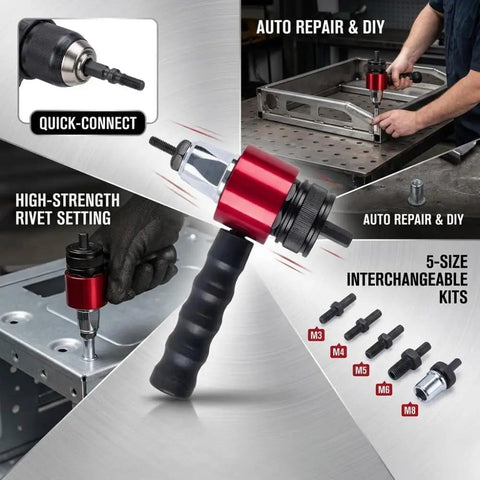 Turn Your Drill Into A Dope Automatic Rivet Nut Gun Kit For M3 To M8 Rivet Nuts And Blind Rivets with quick-connect and inserts
