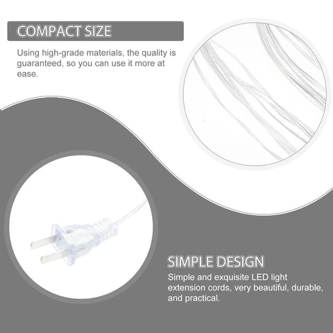 Close-up of Clear Extension Cord Invisible Indoor Outdoor Light Extender 16 Feet Flexible Cord For LED Strips And Curtain Lights