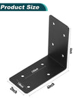 L-bracket, black metal, 4x4x2 in, heavy-duty steel for wood shelves; angled front view