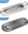 Front and back view of Stainless Steel Oval Recessed Sliding Door Flush Pull Handle 120mm by 40mm Brushed Satin Nickel Finish 304 Stainless Steel Pack of 2