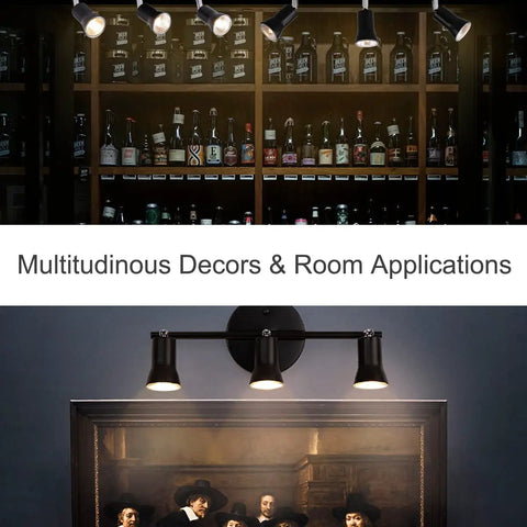 Industrial Track Lighting Kit With Adjustable 3-Light Brass Lamp Holders above a painting in a dimly lit room.