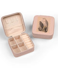 Gyrfalcon Birds Of Prey Inspired Travel Jewelry Case Pink, Ultra Compact 4x4x2 Inch Organizer open with plush lining visible