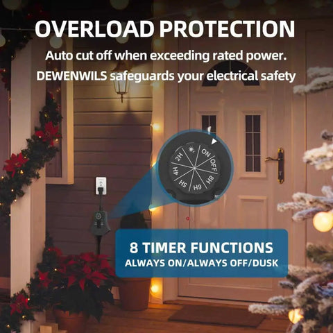 Smooth Operator Weatherproof Premium Outdoor Timer Controller showing timer dial with 8 functions and overload protection feature.