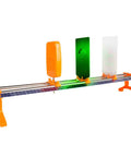 Pro Grade Optical Bench Set For Physics Classrooms Loaded With Heavy Duty Stands Clear Lenses And Bright LED Light Sources For Straight Up Hands On Refraction And Reflection Lessons That Absolutely Slap featuring heavy duty stands and green light source.
