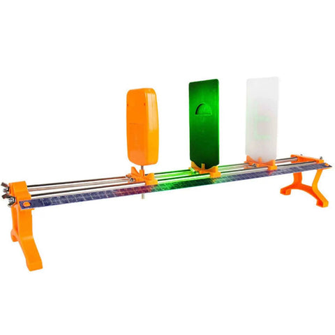 Pro Grade Optical Bench Set For Physics Classrooms Loaded With Heavy Duty Stands Clear Lenses And Bright LED Light Sources For Straight Up Hands On Refraction And Reflection Lessons That Absolutely Slap featuring heavy duty stands and green light source.