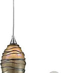 Vines Mini Pendant Light 1 Light Satin Nickel Finish With Tan Glass And Glass Wrap, 5x5x9 inch, hardwired fixture