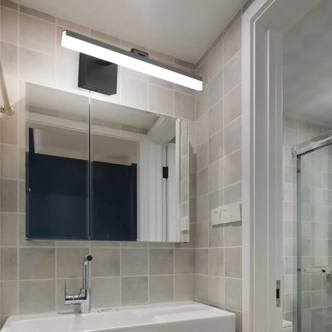 Bathroom mirror with Dimmable Black Vanity Light Bar For Bathroom Over Mirror 6000K Daylight LED Rotatable Aluminum Fixture 14W Hardwired