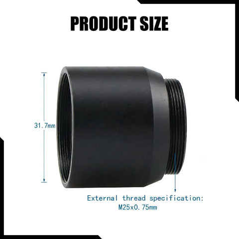 Sturdy Aluminum 1.25 Inch To C To CS Interface Telescope Eyepiece Adapter with M25x0.75mm thread shown in black aluminum.