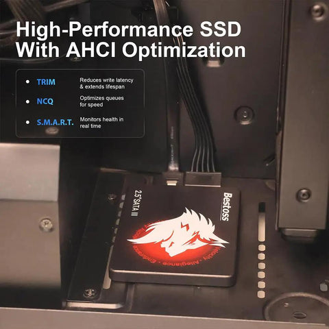 480GB 2.5 Inch SATA III Internal SSD Up To 550 MB Per Second Read Speed Fast Boot And Snappy File Access For PC Laptop Desktop Upgrade Improve System Responsiveness With Faster Boot Times For Gaming And Daily Tasks in a desktop drive bay
