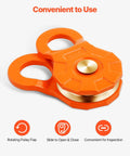 Heavy Duty Snatch Block Pulley For Off Road Recovery And Heavy Hauling, 33,000 LBS WLL, 66,000 LBS Breaking Strength, Change Direction To Gain Mechanical Advantage, Built Tough For Trucks, Tractors, ATVs And UTVs, Orange 1 Pack, orange pulley detail