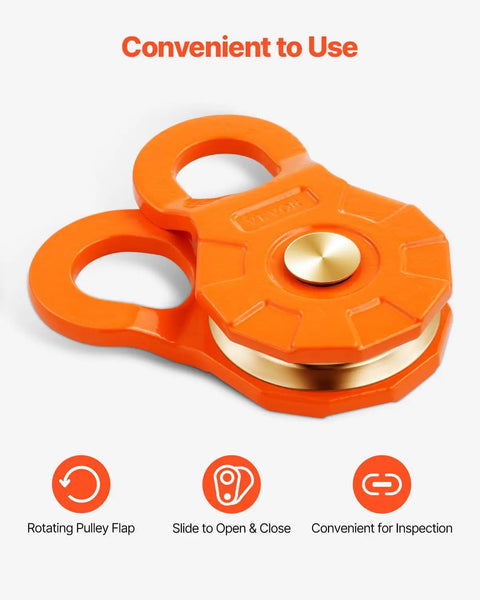 Heavy Duty Snatch Block Pulley For Off Road Recovery And Heavy Hauling, 33,000 LBS WLL, 66,000 LBS Breaking Strength, Change Direction To Gain Mechanical Advantage, Built Tough For Trucks, Tractors, ATVs And UTVs, Orange 1 Pack, orange pulley detail