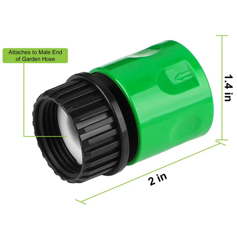 Side view of green Garden Hose Quick Connect Fittings for Universal Compatibility, Tool Free Water Hose Connectors, 2 inches long.