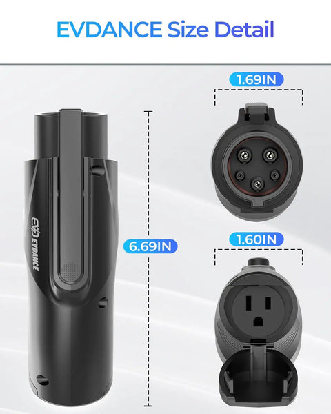 Road Tripping Got You Covered V2L Adapter Compatible With Hyundai Ioniq 5 And Ioniq 6 Plus Kia EV6 showing size details and measurements.