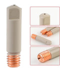 Premium Welding Knight 10 Piece Kit Features Non Stick Coated Ceramic Nozzles And Contact Tips For.035" Wire, close-up view of contact tip.