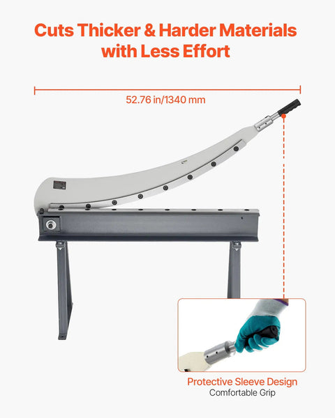 Beefy 39 Inch Bed Width Manual Guillotine Shear For Metal Sheets Benchtop Cutter With Stand High Precision Hand Plate Shear For Aluminum Steel Copper Plastic And PCB Boards Q235 Material side view with handle detail