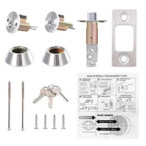 Double Keyed Deadbolt Lock With Keyed On Both Sides And Two Way Adjustable Cylinder, components shown with manual