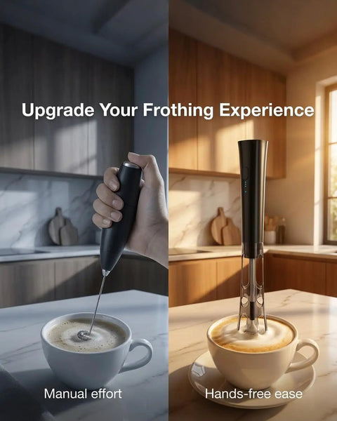 Hands Free Milk Frother Wand With Stand Low Noise Rechargeable Electric Frother With Stainless Steel Shaft For Stable Frothing