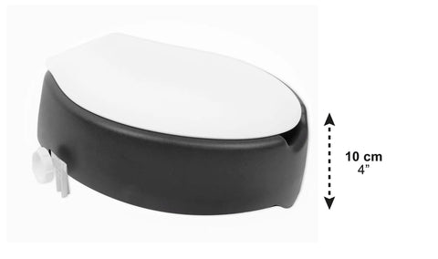 4 Inch Soft Raised Toilet Seat With Lid For Easy Sit Down And Stand Up Handles Included, 300 Lb Capacity, Black Side View