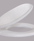 Ultra Comfy Round Padded Toilet Seat Loaded With Thick High Density Foam Core And Heavy Duty Smooth Vinyl Cover Bright White Finish No Sweat Setup Classic Round Compatible, viewed from above with lid lifted.
