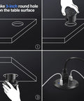 Level Up Your Desk Setup With This Recessed Power Grommet Featuring 65W Usb C Fast Charge installation process showing 3-inch hole and setup.