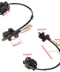 Rear Brake Master Cylinder Caliper Assembly Ride Ready Fits 50cc 70cc 90cc 110cc 125cc ATVs with hose and dimensions shown