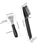 Two In One Hair Brush Cleaning Tool With Dual Sided Brush And Metal Rake dimensions view