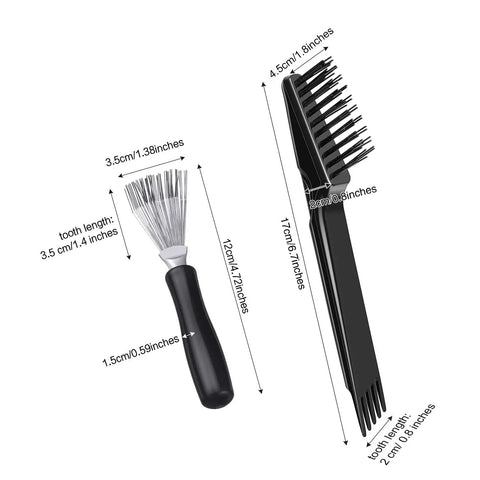 Two In One Hair Brush Cleaning Tool With Dual Sided Brush And Metal Rake dimensions view