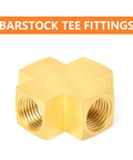 Brass Four-Way Pipe Fitting Cross, 1/4 Inch NPT Female Threads, Barstock Quality, corrosion-resistant brass fitting.