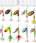 Beefed Up Spinner Baits Set For Freshwater And Saltwater 10 Rooster Tail Lures And Spinning Spoons with tackle boxes displayed.