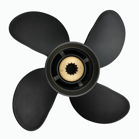 Aluminum Four Blade Propeller 10.63 X 12 Pitch For Mercury Outboard Motors 25 70 HP Right Hand Rotation 13 Spline With Hub Nut Kit