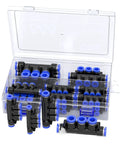 Pneumatic Fitting Kit With Quick Connect Hose Connectors 4mm 6mm 8mm 10mm 12mm Blue 50 Pcs in transparent case