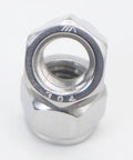 Close-up of a 304 stainless steel Nylock nut from the 4-40 Nylock Nuts Set, silver, with visible nylon insert for self-locking.