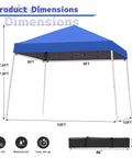 Pop Up Canopy Tent 10x10 Ft With Slant Leg Frame, No Hassle Setup Gazebo Shelter For Patio Deck Garden And Beach, Includes 8x8 Ft Cover And Carry Bag, Blue, product dimensions shown.