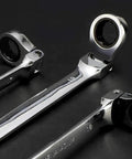 Close-up of 20 Piece Flex Head Ratcheting Wrench Set With Metric And SAE Wrenches In Chrome Vanadium Steel