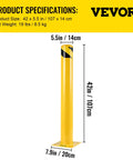 Tough As Nails Heavy Duty Yellow Safety Bollard Barrier 36 Inch Tall 5.5 Inch Diameter Steel Post With Welded Construction, Impact Resistant Traffic Guard For Parking Lots And Sensitive Areas Includes 4 Free Anchor Bolts shown with dimensions.