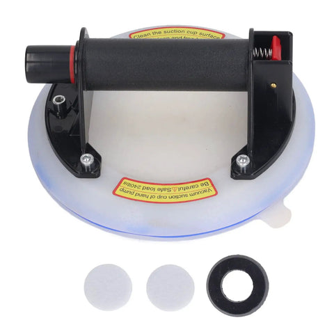 Heavy Duty Vacuum Suction Cup Lifter Tool For Glass Ceramic Tiles And Car Shells With Strong Grip Durable Abs Silicone Build top view with accessories.