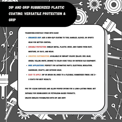 Liquid Rubber Coating For Non Slip Tool Grips And Handles Green 8oz Anti Slip Barrier instructions and uses highlighted.