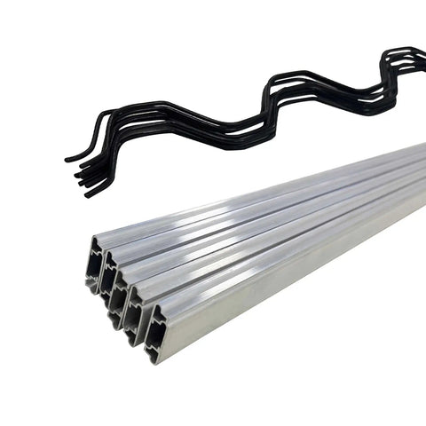 Six Point Six Ft Greenhouse Lock Channel And Spring Wire Set with PVC Coated Wiggle Wire and Aluminum Alloy U Channel Kit displayed