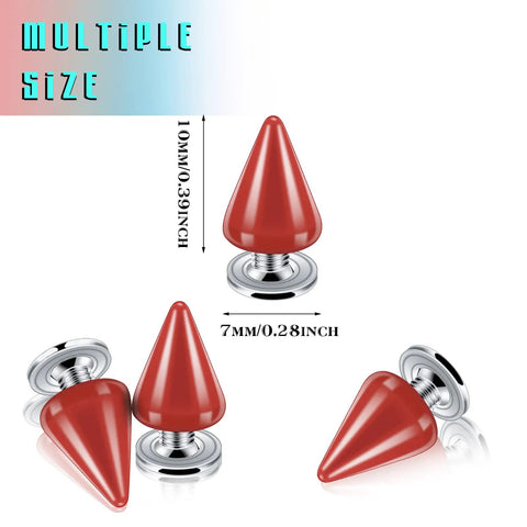Premium Full 100 Pack Of Straight Up Badass Red Punk Metal Spike Studs And Screw Back Rivets Kit for leather projects, 7x10mm.