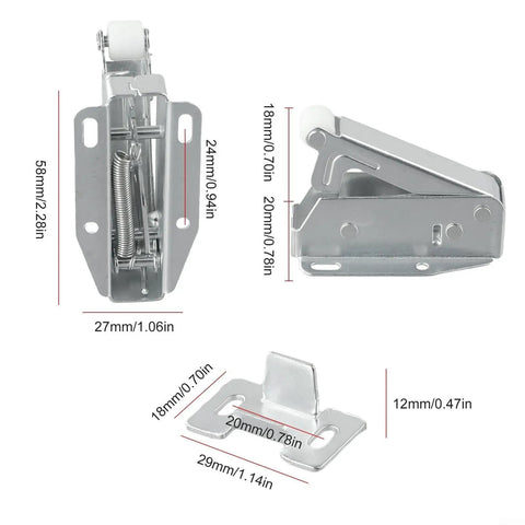 Spring Loaded Push To Open Door Catch Set, 2 Pack Touch Latch dimensions and steel construction detail