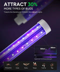 Close-up of LED bug zapper tube showing dual color LEDs 365nm and 395nm for superior attracting power.