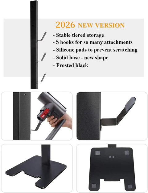 Floor Standing Docking Station For V15 Detect And V11 Series Cordless Vacuum Cleaners, five hook metal rack, brushed black