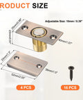 4 Pack Adjustable Magnetic Door Catch Kit for Cabinets and Closets with screws, product dimensions and design details