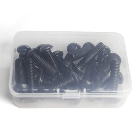 Top Tier M3 X 30mm Button Head Socket Cap Screws Built Tough As Nails With 10.9 Grade Alloy Steel And Durable Black Oxide Finish Featuring Metric Allen Hex Drive Totally Threaded A Solid 50 Pack in a clear container.