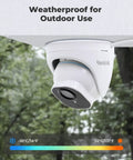 5MP PoE Security Cam Kit For Indoor And Outdoor Use With Person Vehicle Pet Detection, showing weatherproof camera installed outside
