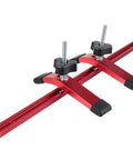 Heavy Duty 2 Pack Red Aluminum T Track Clamps For CNC Milling And Woodworking Quick Acting Hold Down Fixtures showing red aluminum clamps on track.