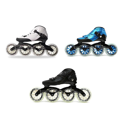Carbon Fiber Inline Speed Skates With 3x110mm Blue PU Wheels, ABEC-9 Bearings, Ultra-Rigid Chassis Built For Maximum Momentum
