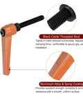 4 Pack Slick Quick Release Clamping Lever Handles With M8 X 50mm Male Thread Rotary Knobs For Heavy Hitting Aluminum Machine Adjustments And No Sweat Workshop Setup In Durable Orange Coating close-up of black oxide threaded stud and orange handle.