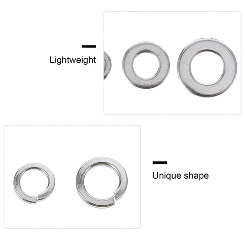 Heavy Duty Spring Lock Washers Set For Alternating Load And Wear Resistant Applications Stainless Steel 600 Piece Assortment Kit Close-up