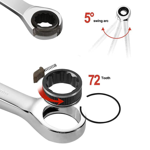 Ratcheting Wrench Set With 22 Pieces Built Tough In CR V Steel 72 Tooth Drive Long Open End Wrenches ANSI Certified 5° swing arc